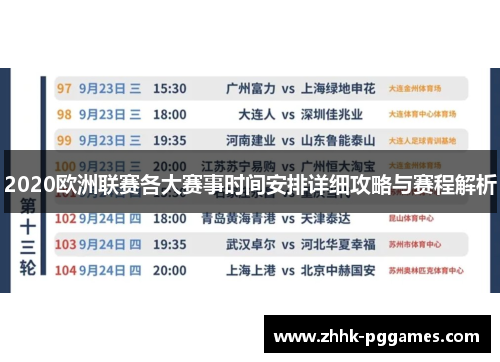 2020欧洲联赛各大赛事时间安排详细攻略与赛程解析