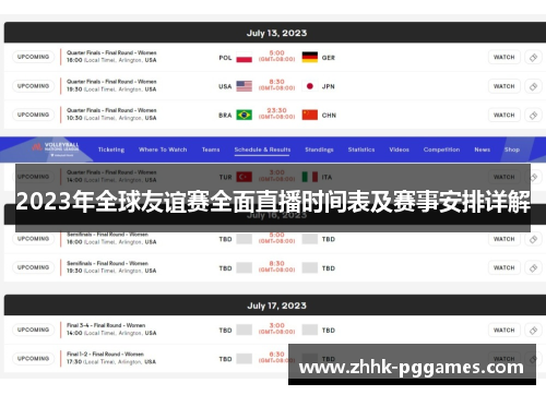 2023年全球友谊赛全面直播时间表及赛事安排详解